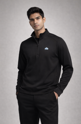 Marcos Oversized Black Half Zip T-shirt