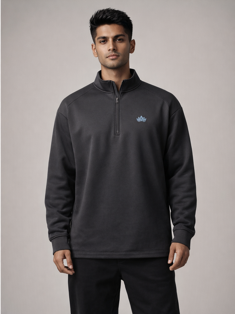 Marcos Oversized DarkGray Half Zip T-shirt