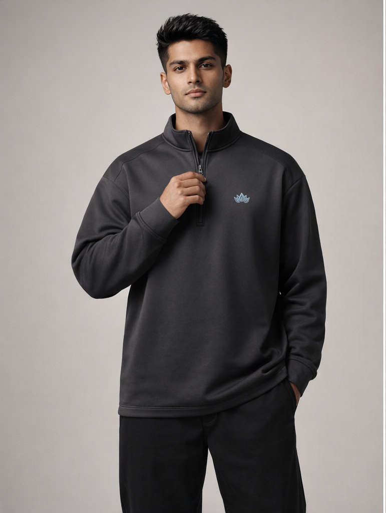 Marcos Oversized DarkGray Half Zip T-shirt